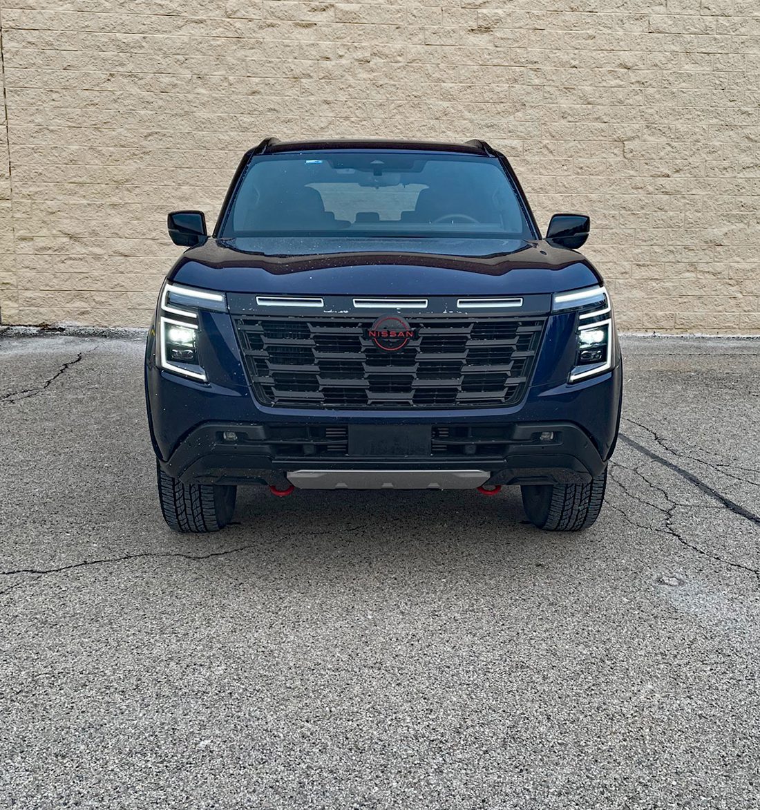 2026 Nissan Armada PRO-4X in Deep Ocean Blue Pearl, front end, grille detail,