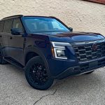 2026 Nissan Armada PRO-4X in Deep Ocean Blue Pearl, front 3/4 view,