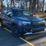 2026 Subaru Forester Wilderness in Geyser Blue, front 3/4 view,