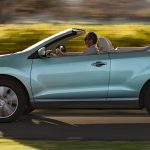 Nissan Murano CrossCabriolet in Glacier Pearl, profile, in motion, top down,