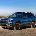 2027 Subaru Forester Hybrid Wilderness, blue, front 3/4 view