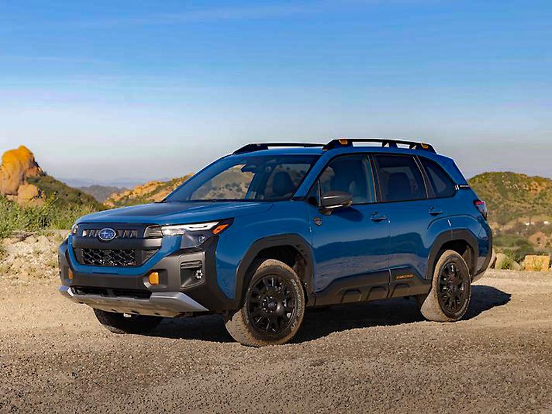 2027 Subaru Forester Hybrid Wilderness, blue, front 3/4 view