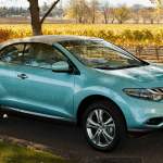 Nissan Murano CrossCabriolet in Glacier Pearl, front 3/4 view, top up.