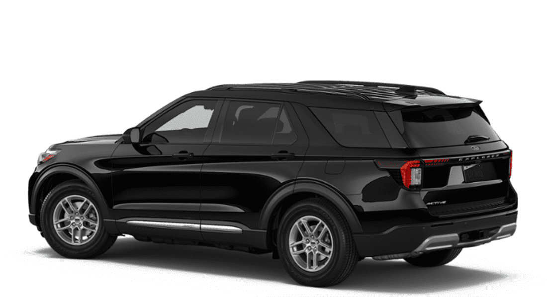 2026 Ford Explorer Active in Agate Black, rear 3/4 view