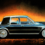 1983 Chrysler Fifth Avenue, ad detail, black on orange,