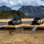 2026 Land Rover Defender Trophy Editions, yellow and blue, on rafts,