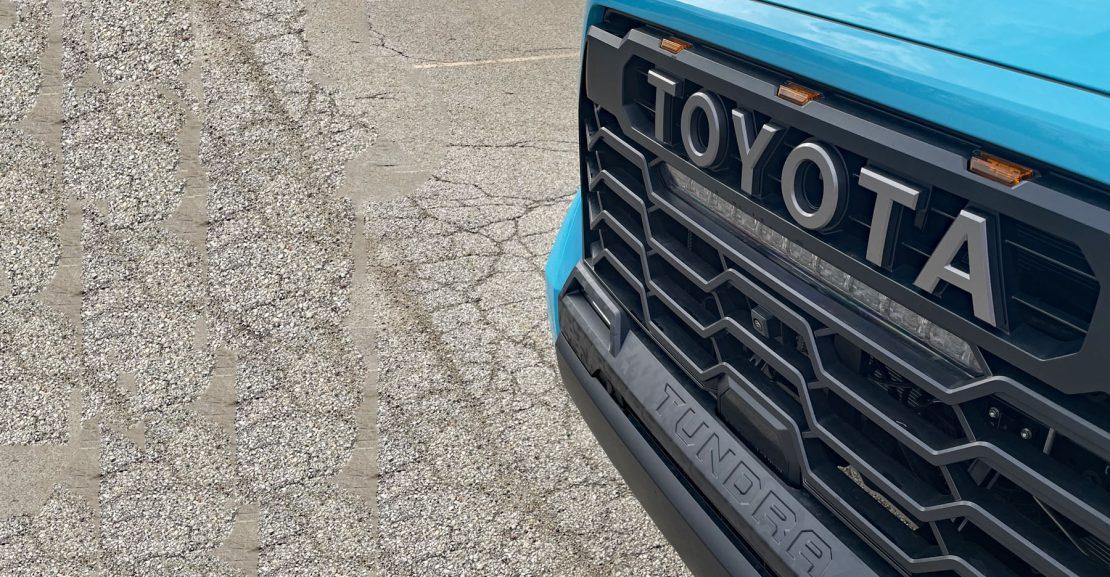 2026 Toyota Tundra TRD Pro in Wave maker with TRD Performance Package, grille detail,