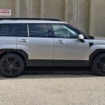2026 Hyundai Santa Fe Hybrid Calligraphy in Shimmering Silver, profile view, black wheels,
