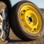 Mini Spare Tire, yellow rim, tire change
