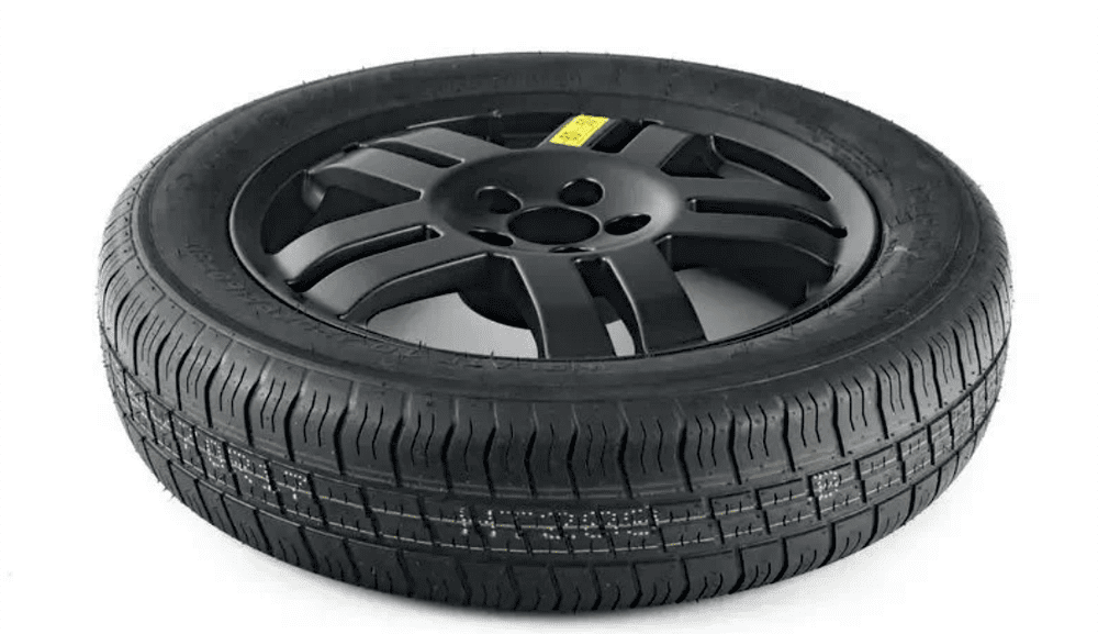 Mini Spare Tire, black rim, Donut spare
