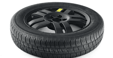 Mini Spare Tire, black rim, Donut spare