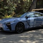 2026 Lexus ES 350e, light blue, front 3/4 view,