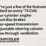 1974 Dodge Colt Lineup, standard equipment, Print ad