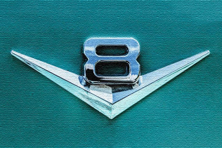 Classic Car V8 Logo, chrome,