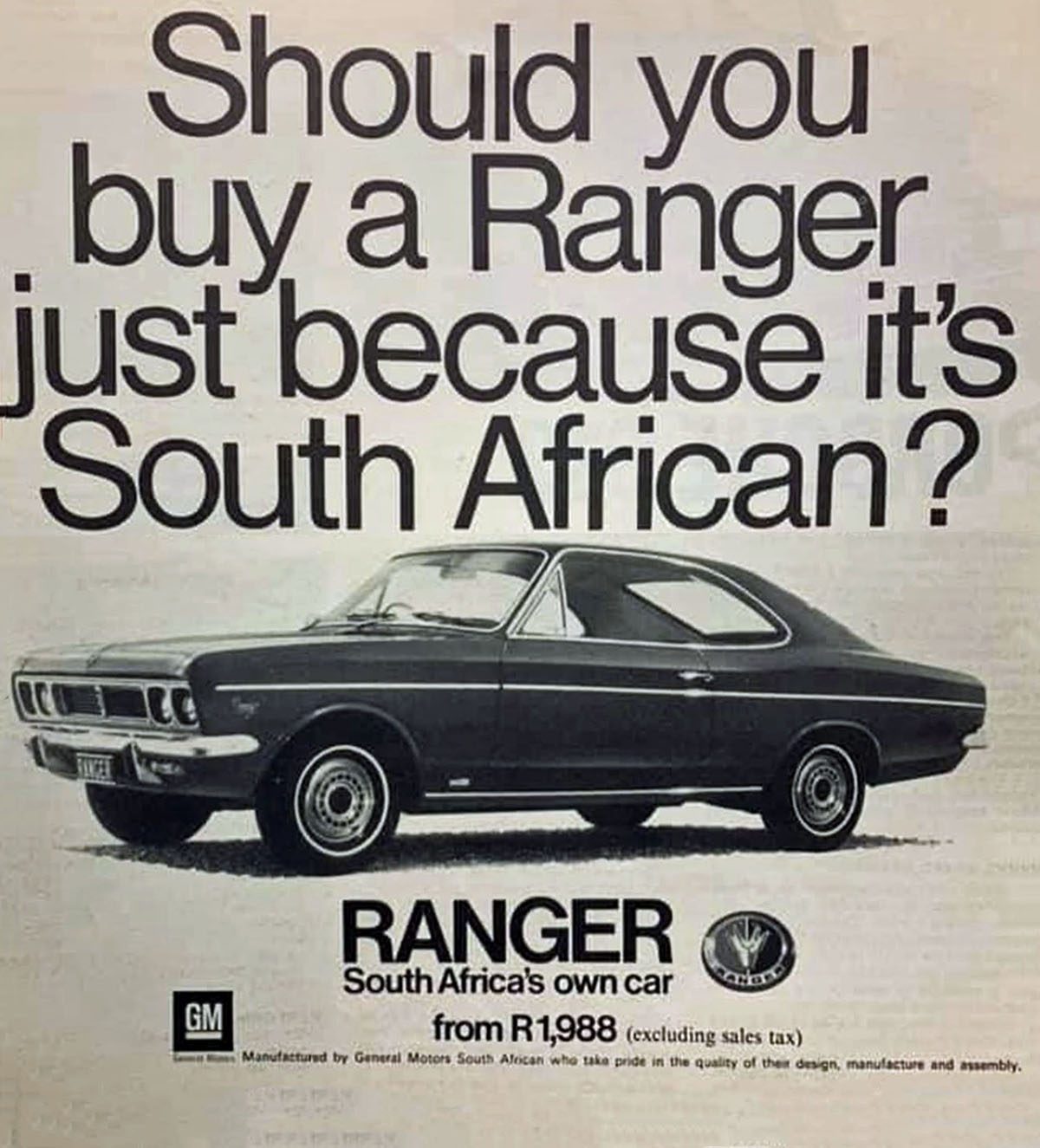 1969 Ranger Ad, South Africa, Black and White,