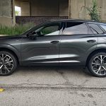 2026 Audi Q3 S Line in Daytona Gray Pearl, profile, under bridge, overpass,
