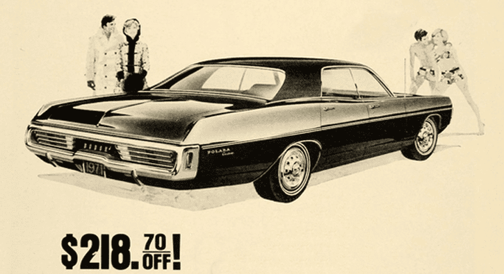 1970 Dodge Polara Custom, Ad, half-price air conditioning, $218.70