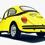 1973 Volkswagen Sport Bug Ad, rear view, yellow, black trim