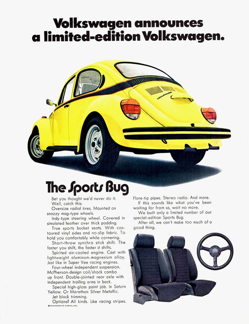 VW-Sport-Bug-1973-ad, saturn Yellow