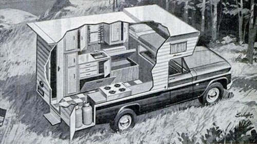 Slide-in camper, cutaway, Ford,