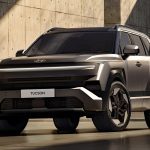 2027 Hyundai Tucson, Front 3/4 view, dramatic lighting,