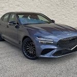 2026 Genesis G70 3.3T Prestige Graphite in Ceres Blue, front 3/4 view