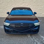 2026 Genesis G90 Prestige Black, front view, headlights on,