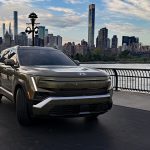 2027 Hyundai Tucson, launch event in New York, on water front, front 3/4 view