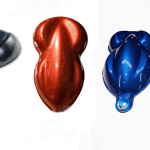 Metallic Paint Samples, paint bucks, Blue and red
