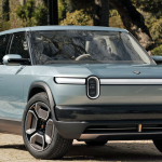 Rivian R3 Concept, front 3/4 view, silver, light blue,