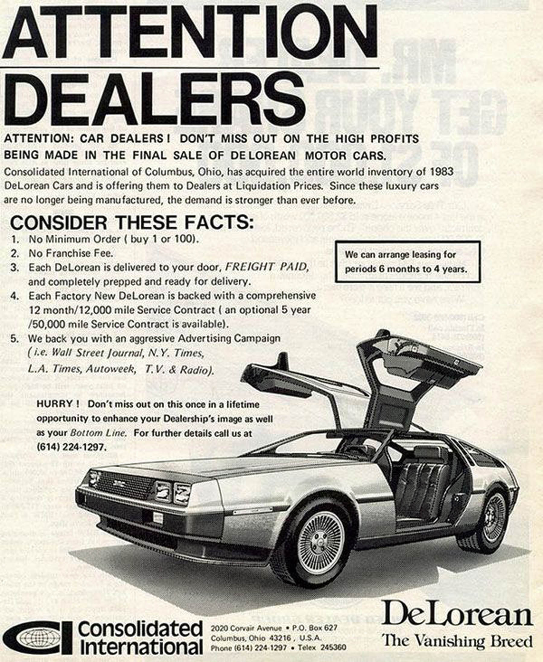 Consolidated International/DeLorean Ad 